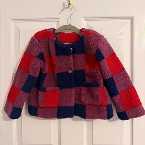 Hanna Andersson Red and Purple Plaid Girls Jacket 3T